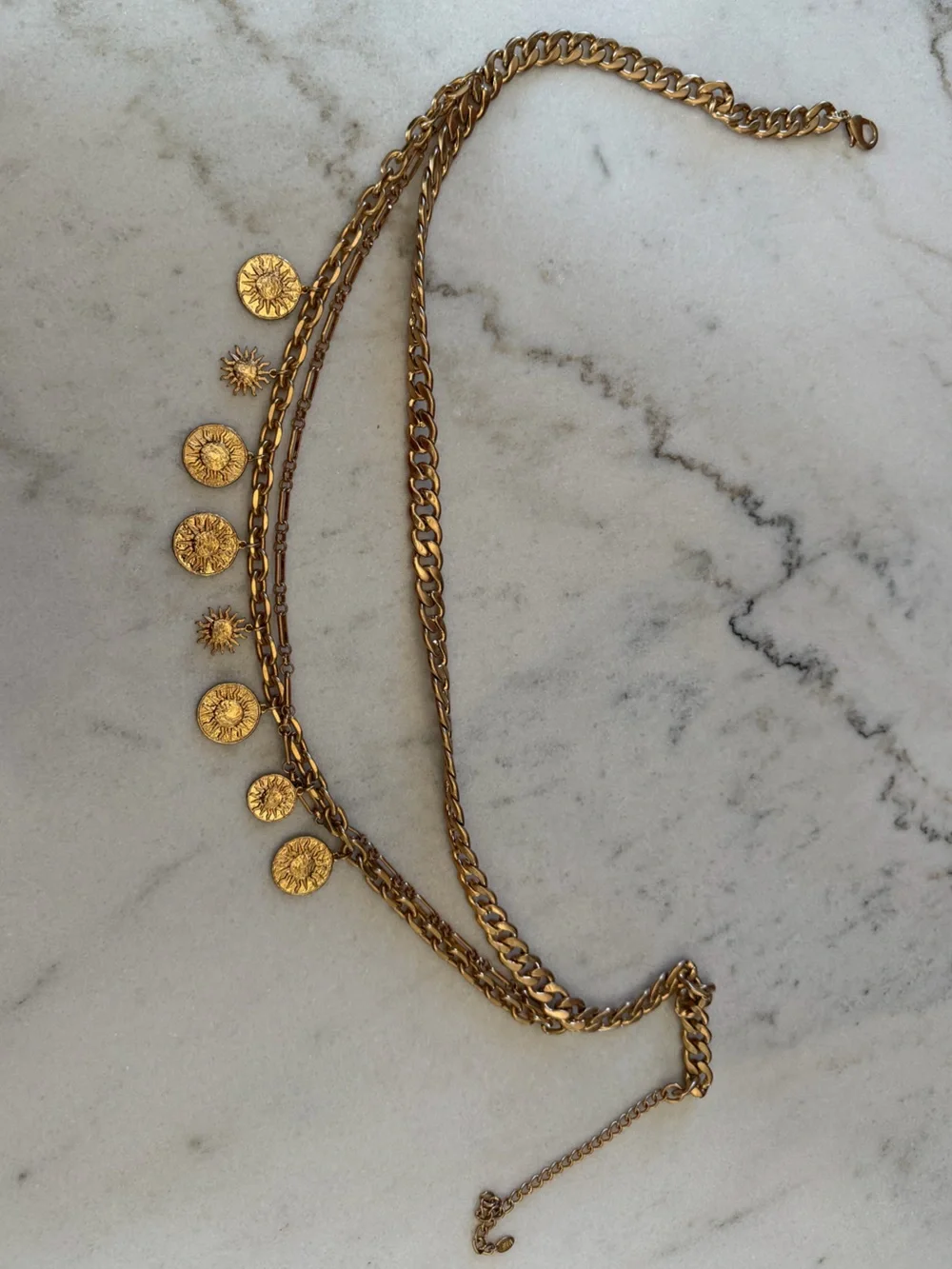 Zara Layered Gold Chain Charm Waist Belt | Coin & Sun Medallion Statement Belt